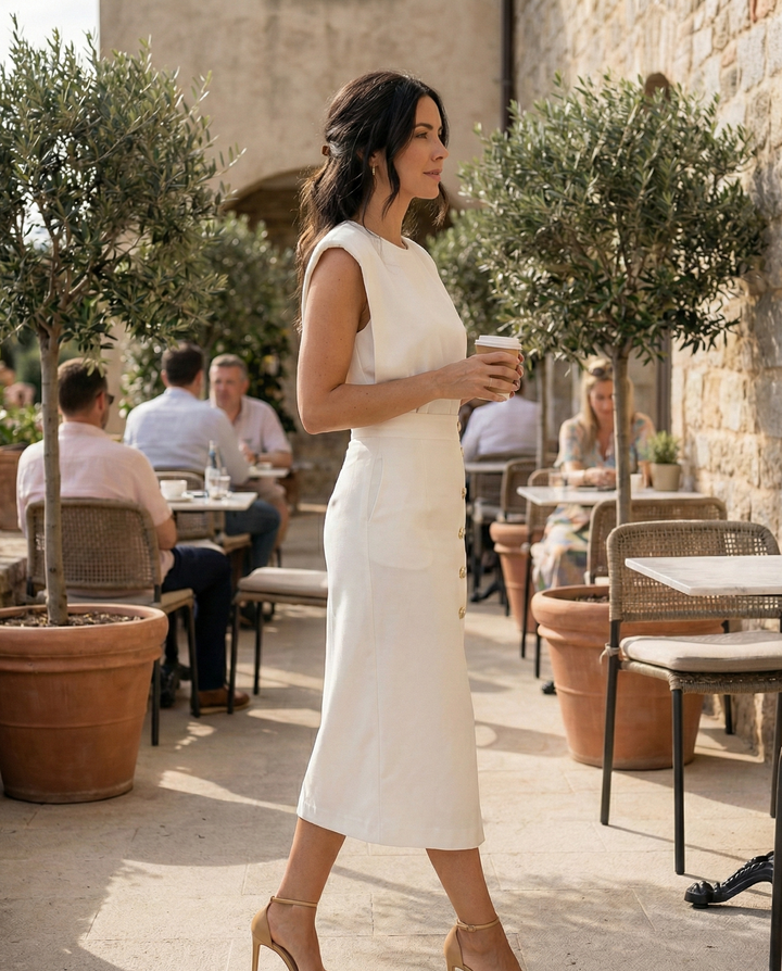 Elara Button Detail Side Slit Midi Dress