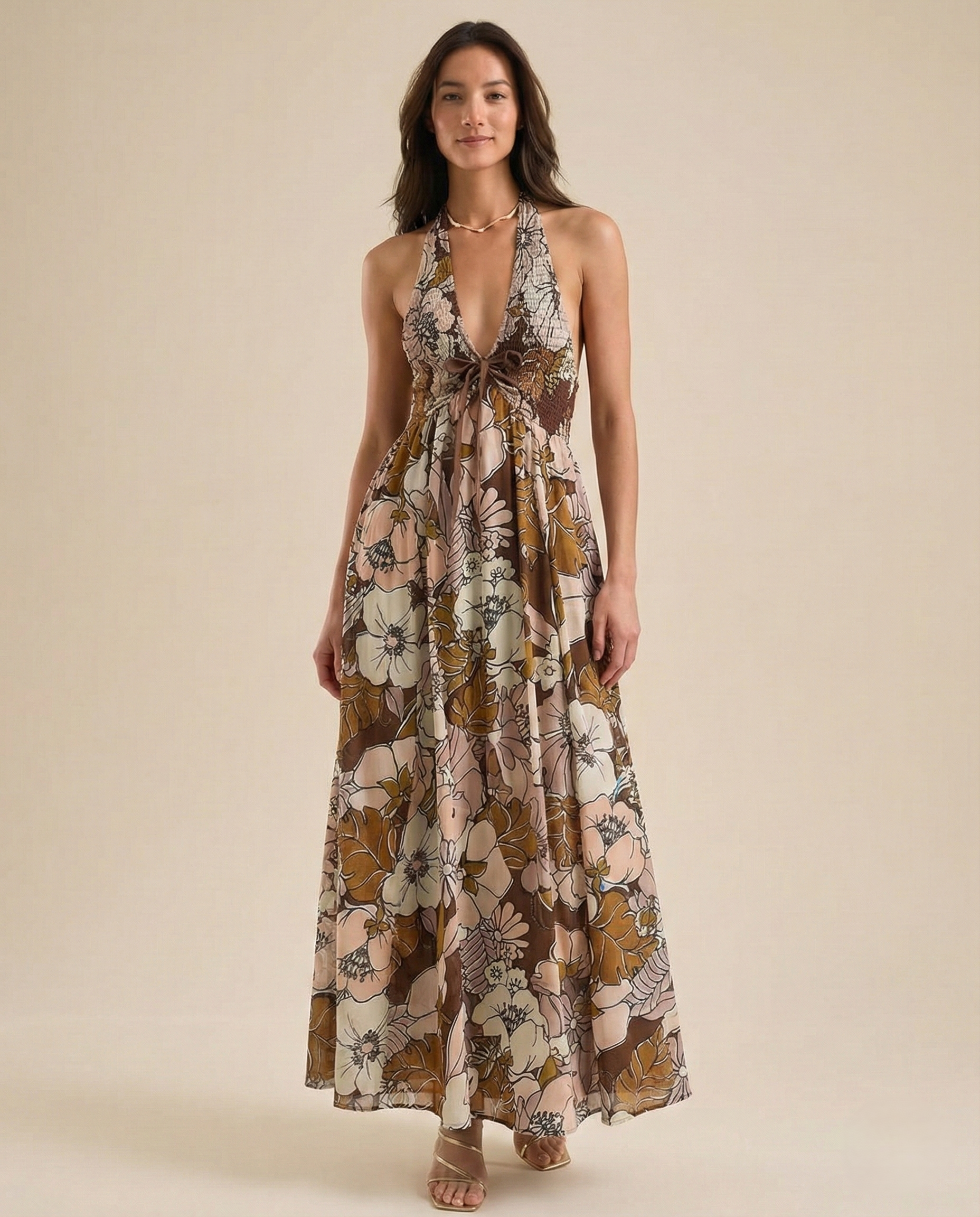 Eliana Floral Halter Maxi Beach Dress
