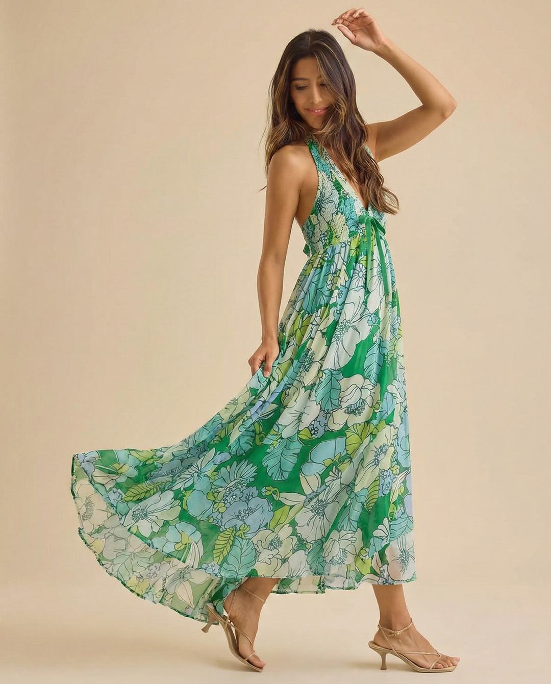 Eliana Floral Halter Maxi Beach Dress