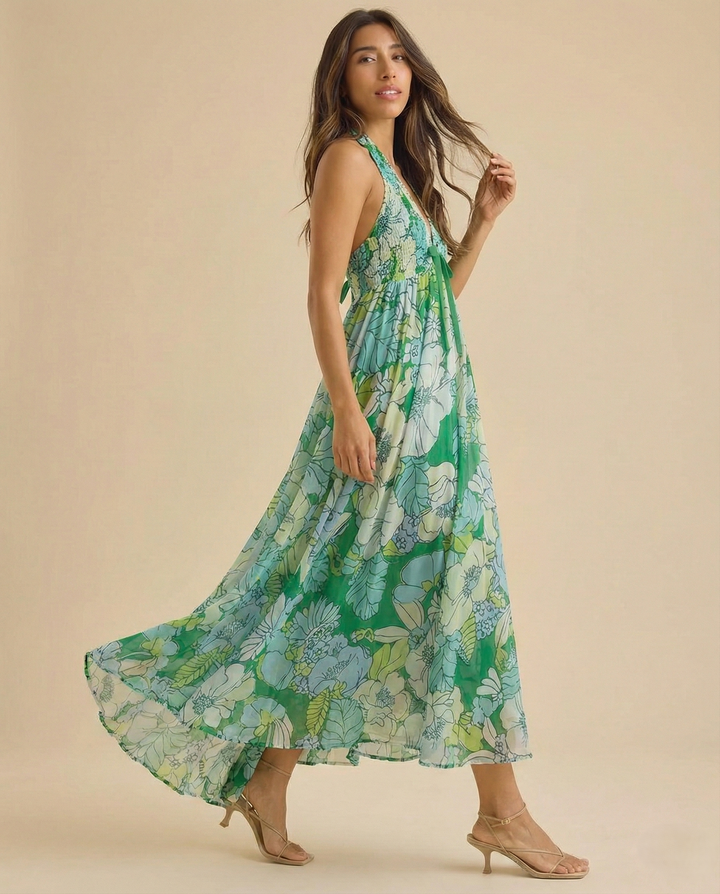 Eliana Floral Halter Maxi Beach Dress