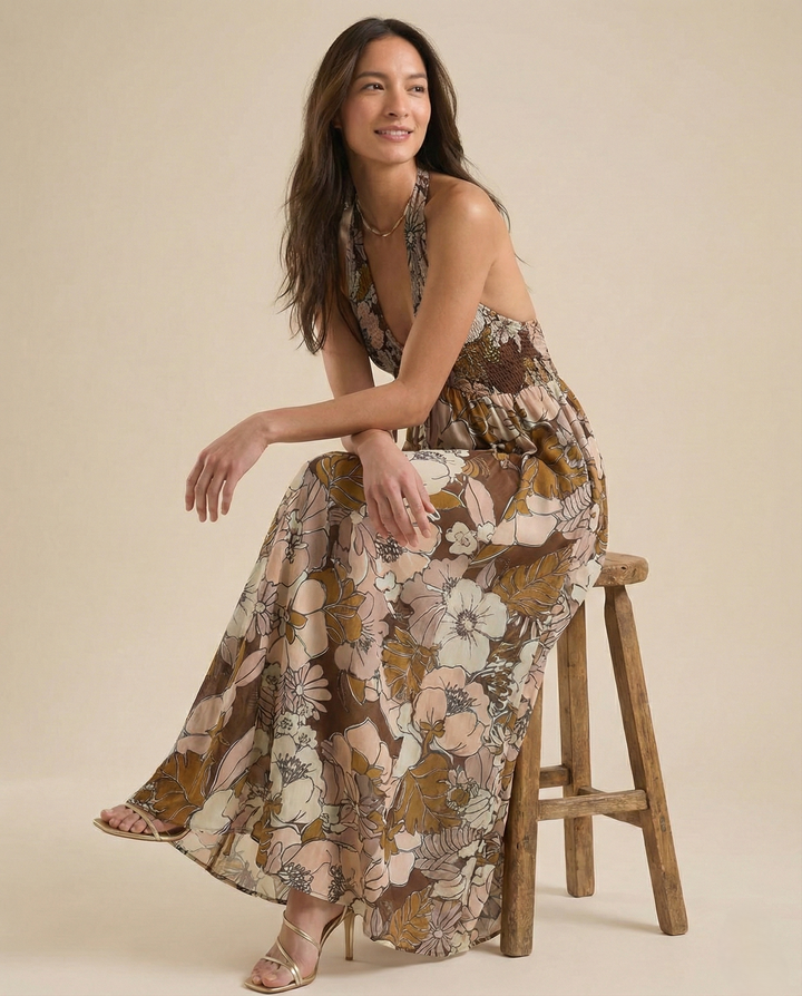 Eliana Floral Halter Maxi Beach Dress