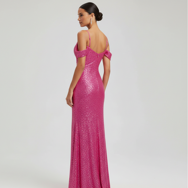 Fiora Off-Shoulder Sequined Formal Evening Gown Maxi Dress