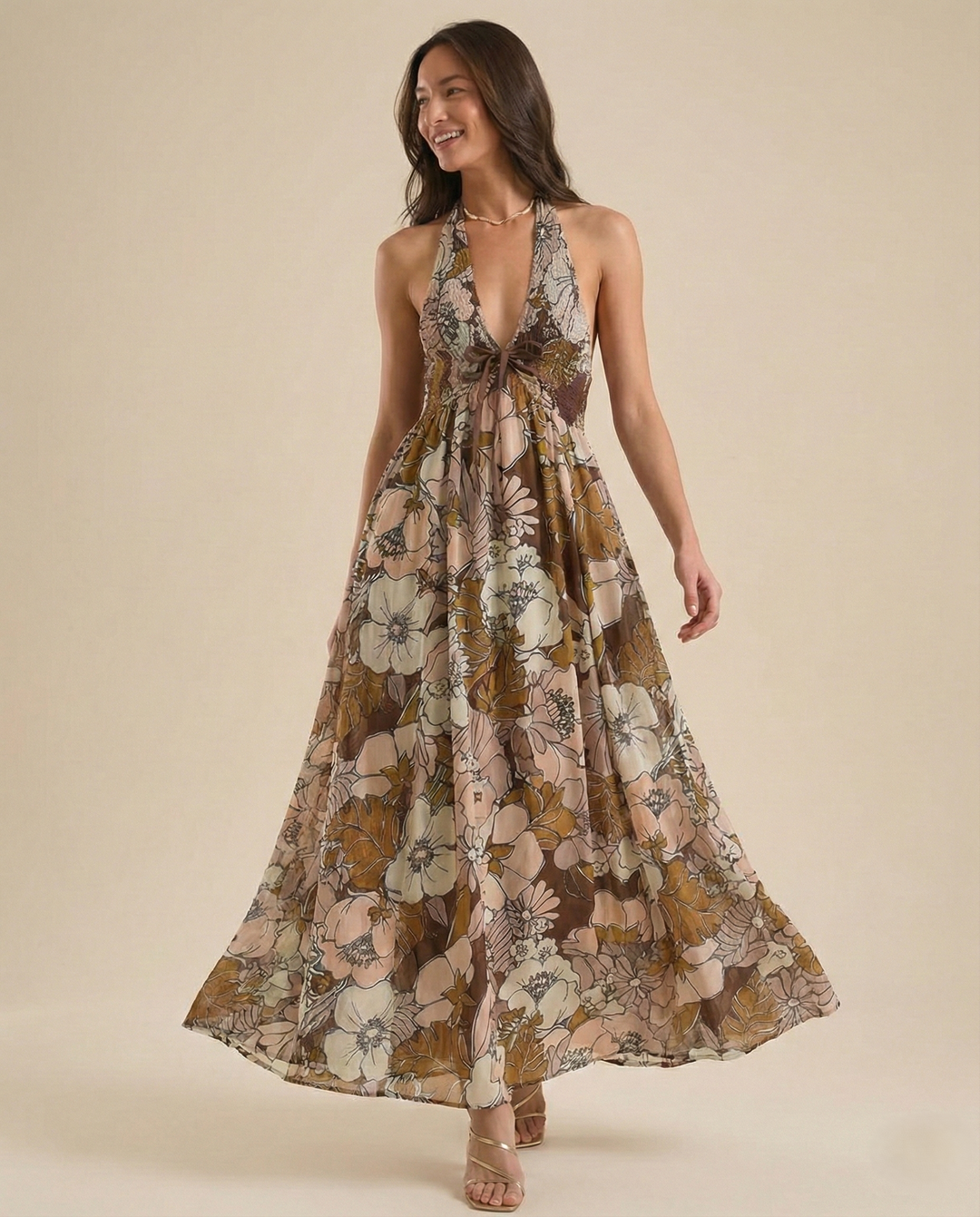 Eliana Floral Halter Maxi Beach Dress