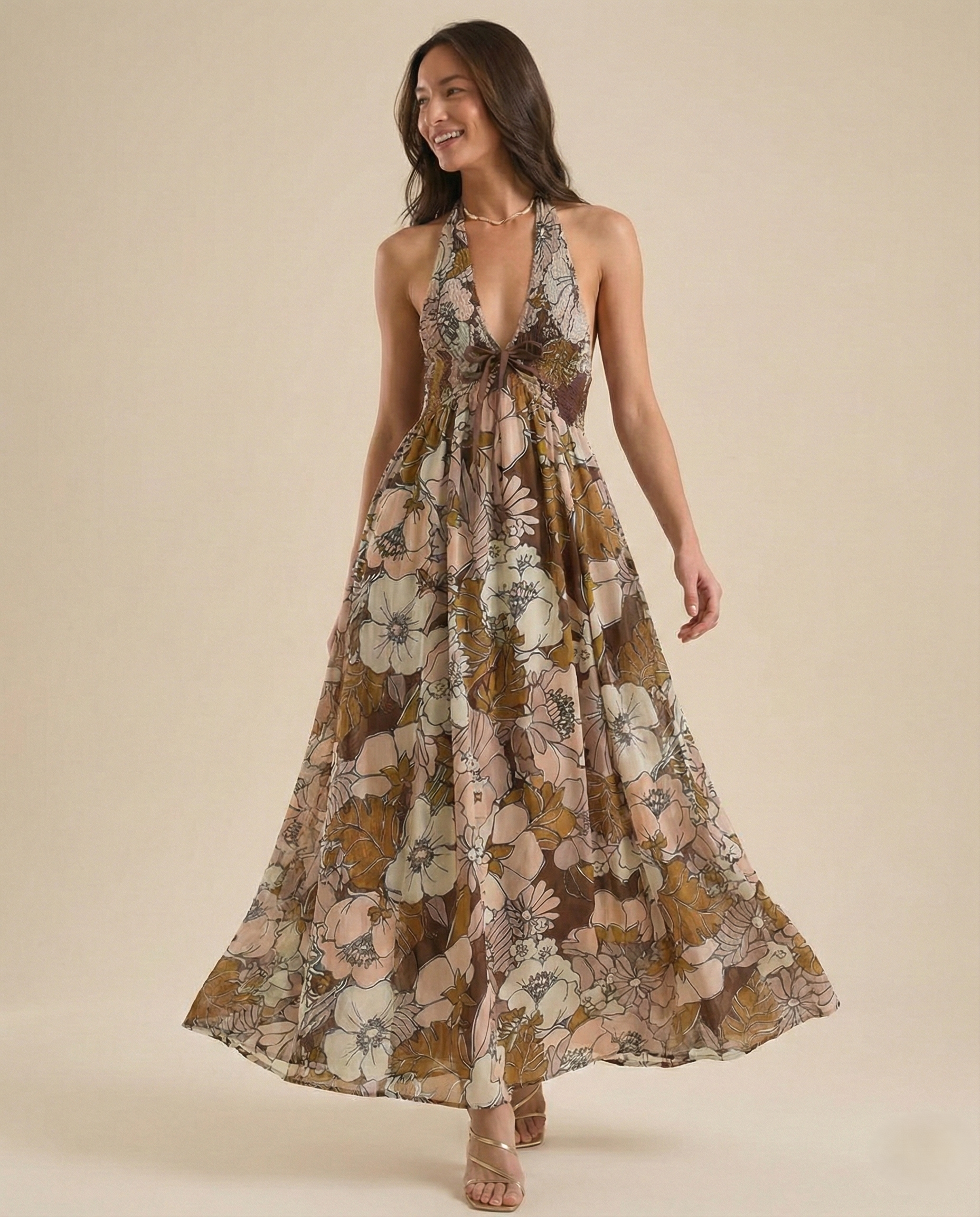 Eliana Floral Halter Maxi Beach Dress