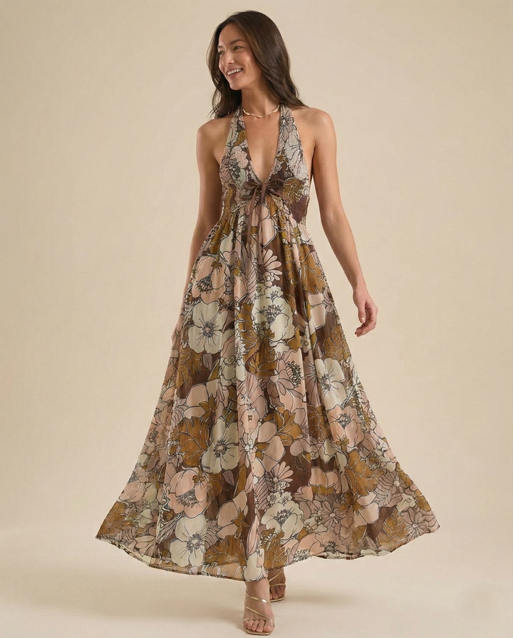 Eliana Floral Halter Maxi Beach Dress