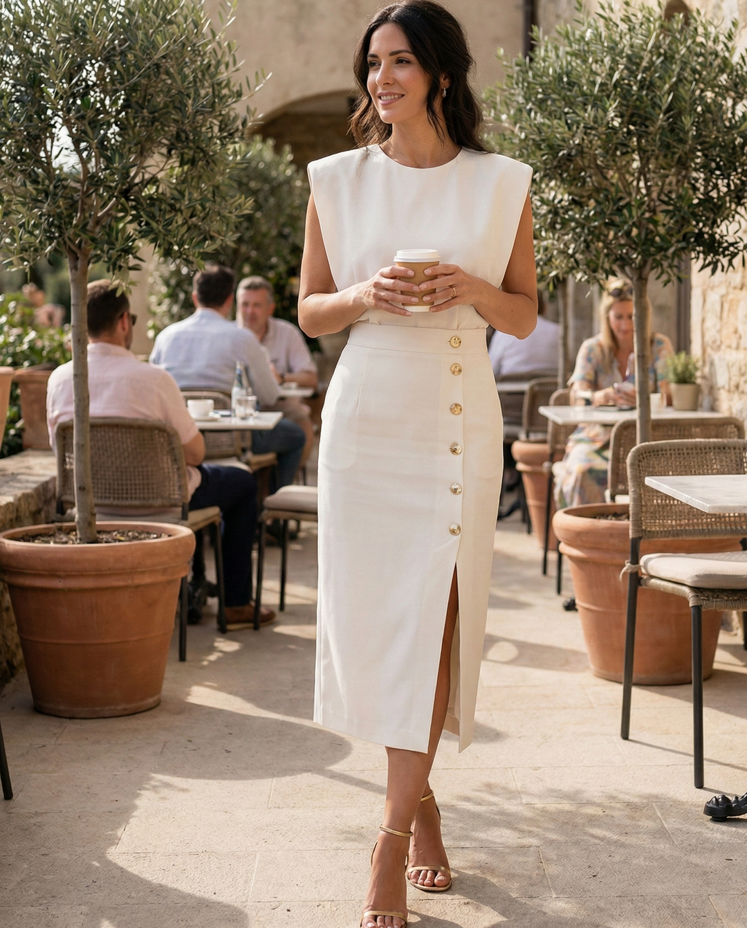 Elara Button Detail Side Slit Midi Dress