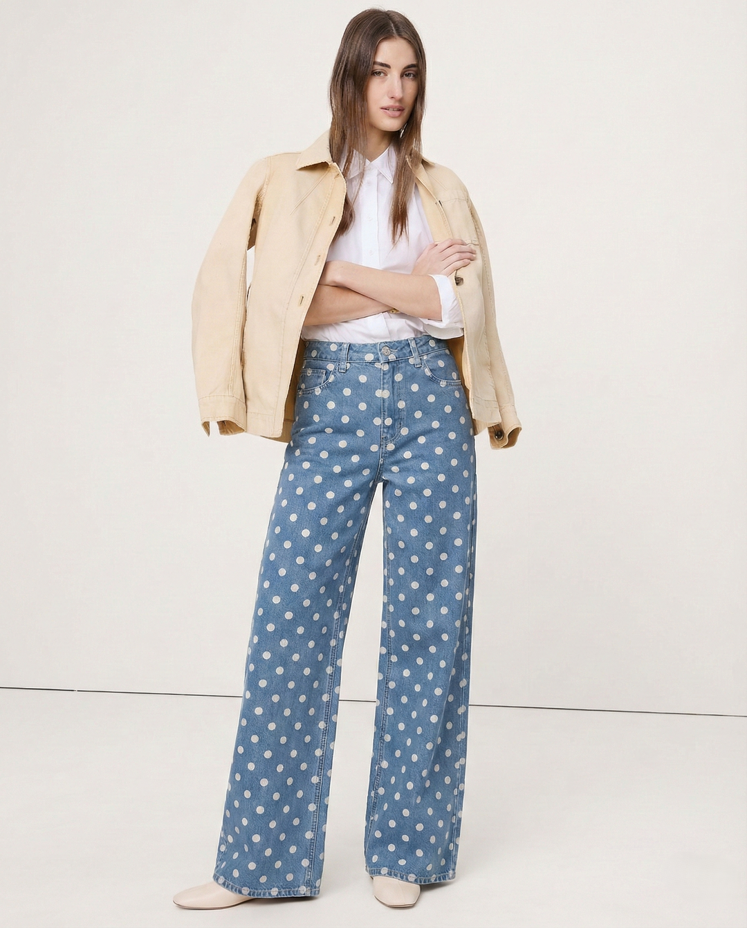 Elodie Polka Dot Wide-Leg Trouser