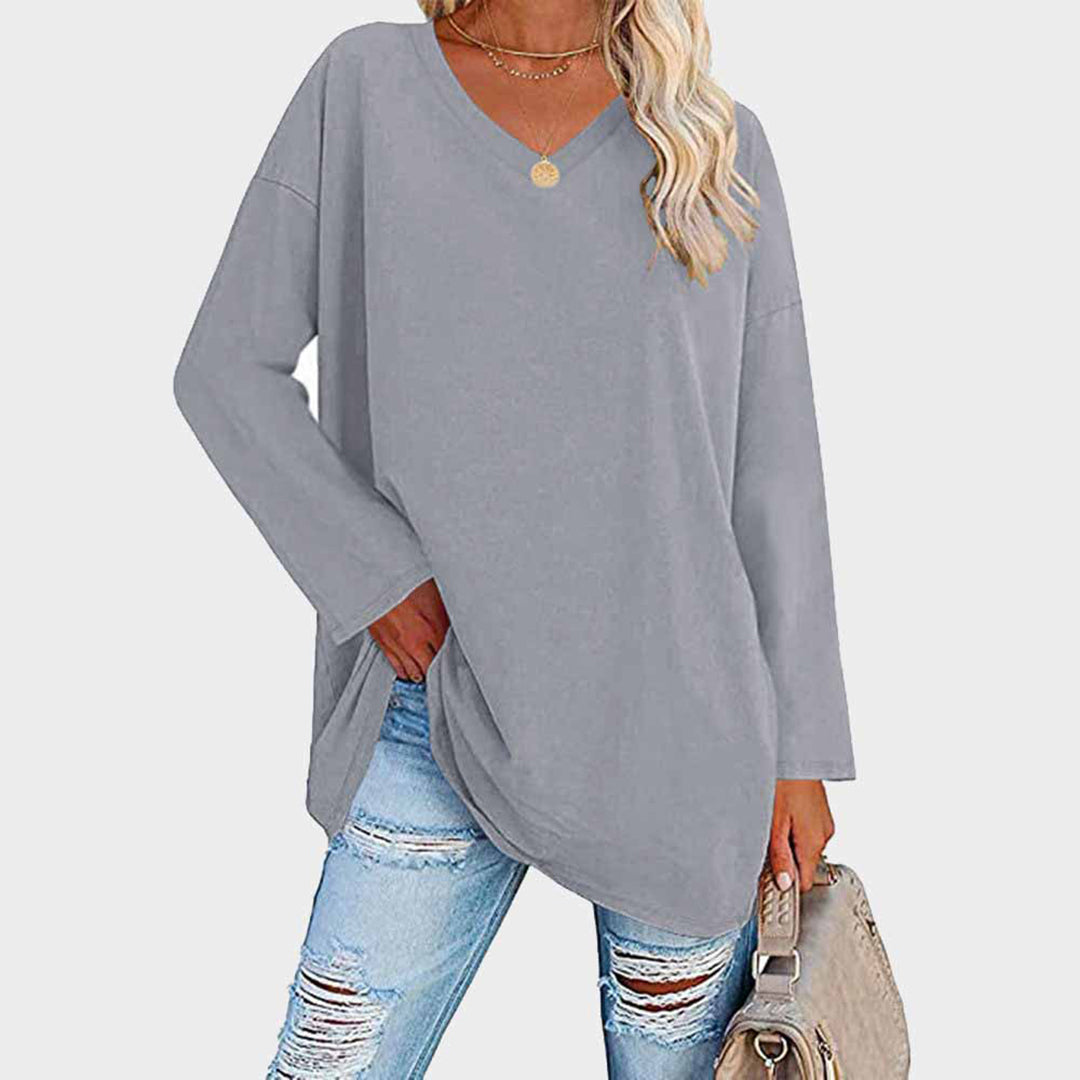 Mireva Loose V Neck Long Sleeve Top