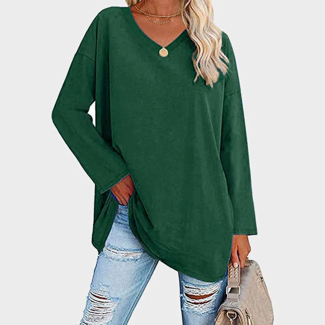 Mireva Loose V Neck Long Sleeve Top