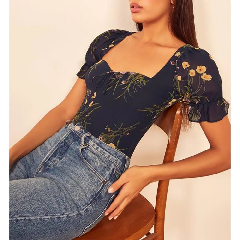 Elowena Floral Sweetheart Neck Blouse