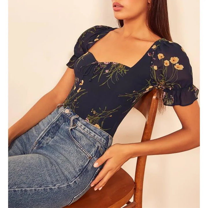 Elowena Floral Sweetheart Neck Blouse