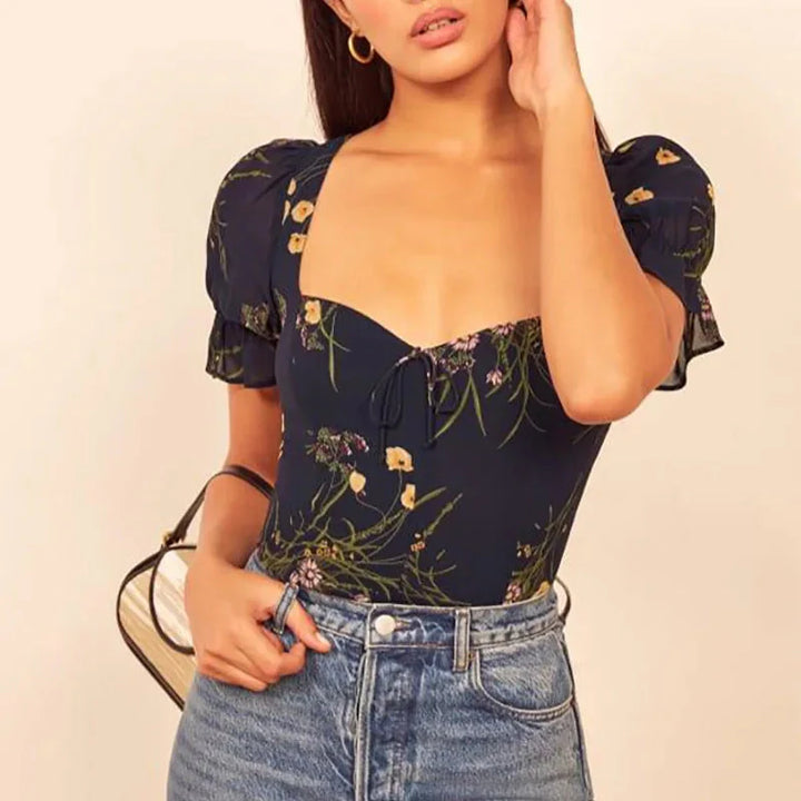 Elowena Floral Sweetheart Neck Blouse