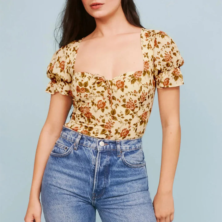 Elowena Floral Sweetheart Neck Blouse