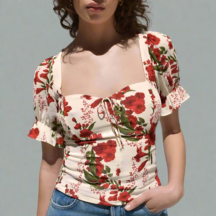 Elowena Floral Sweetheart Neck Blouse