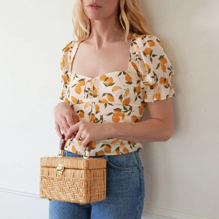 Elowena Floral Sweetheart Neck Blouse