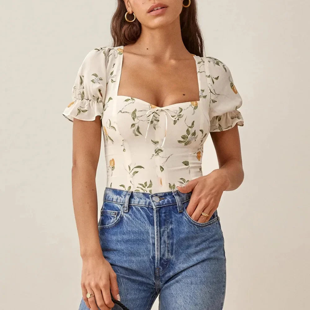 Elowena Floral Sweetheart Neck Blouse