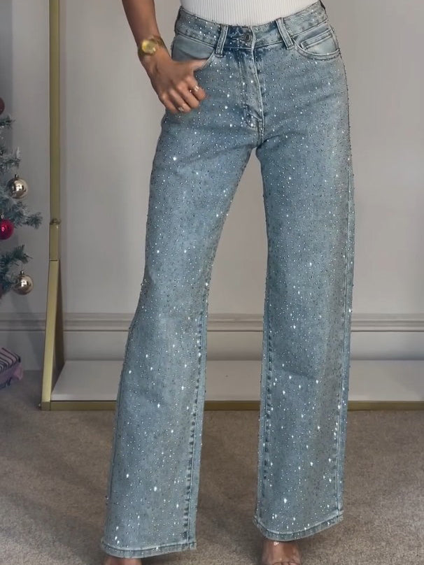Linora High Waist Diamanté Straight Jeans