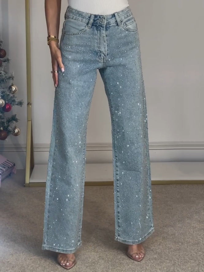 Linora High Waist Diamanté Straight Jeans