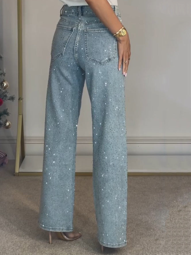 Linora High Waist Diamanté Straight Jeans