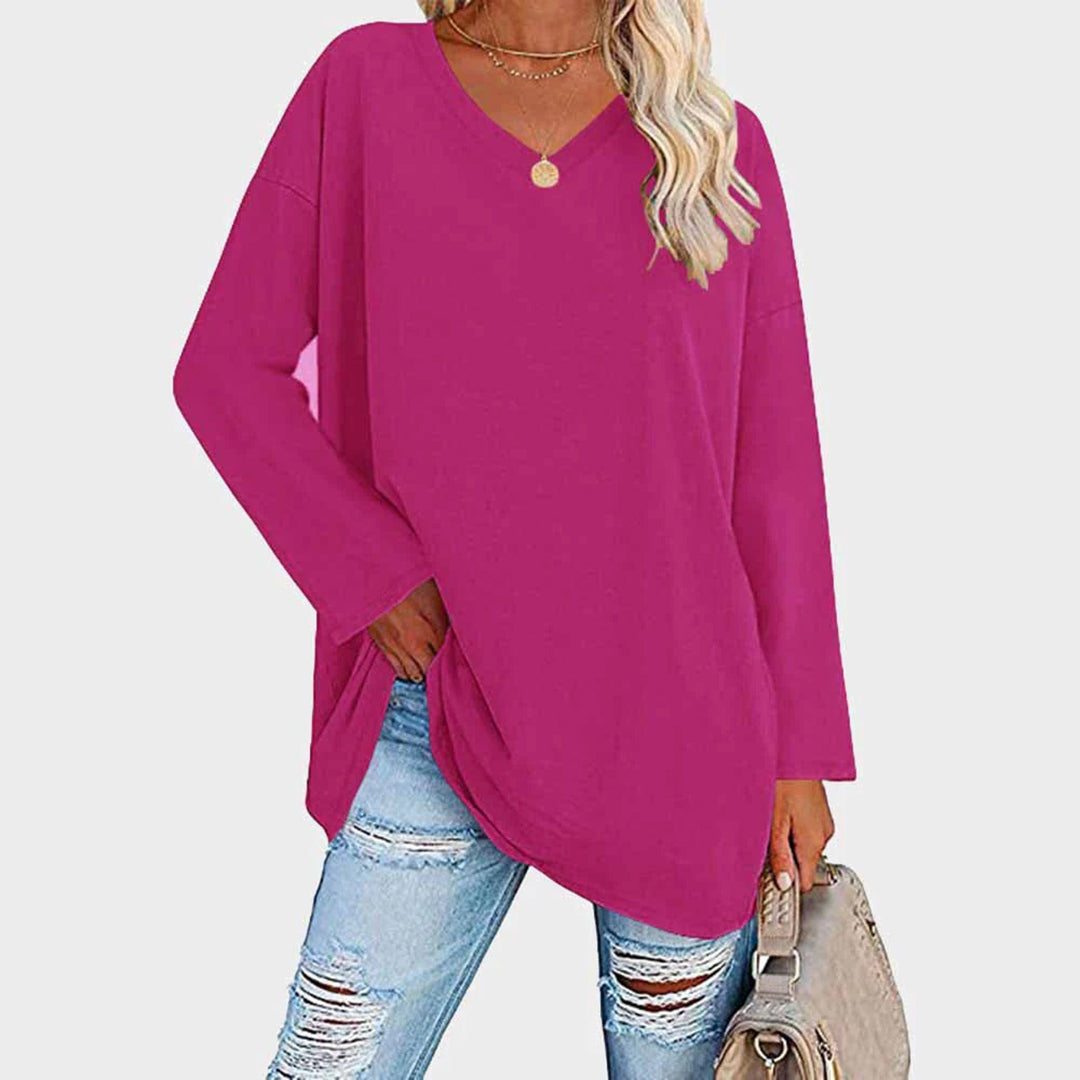 Mireva Loose V Neck Long Sleeve Top