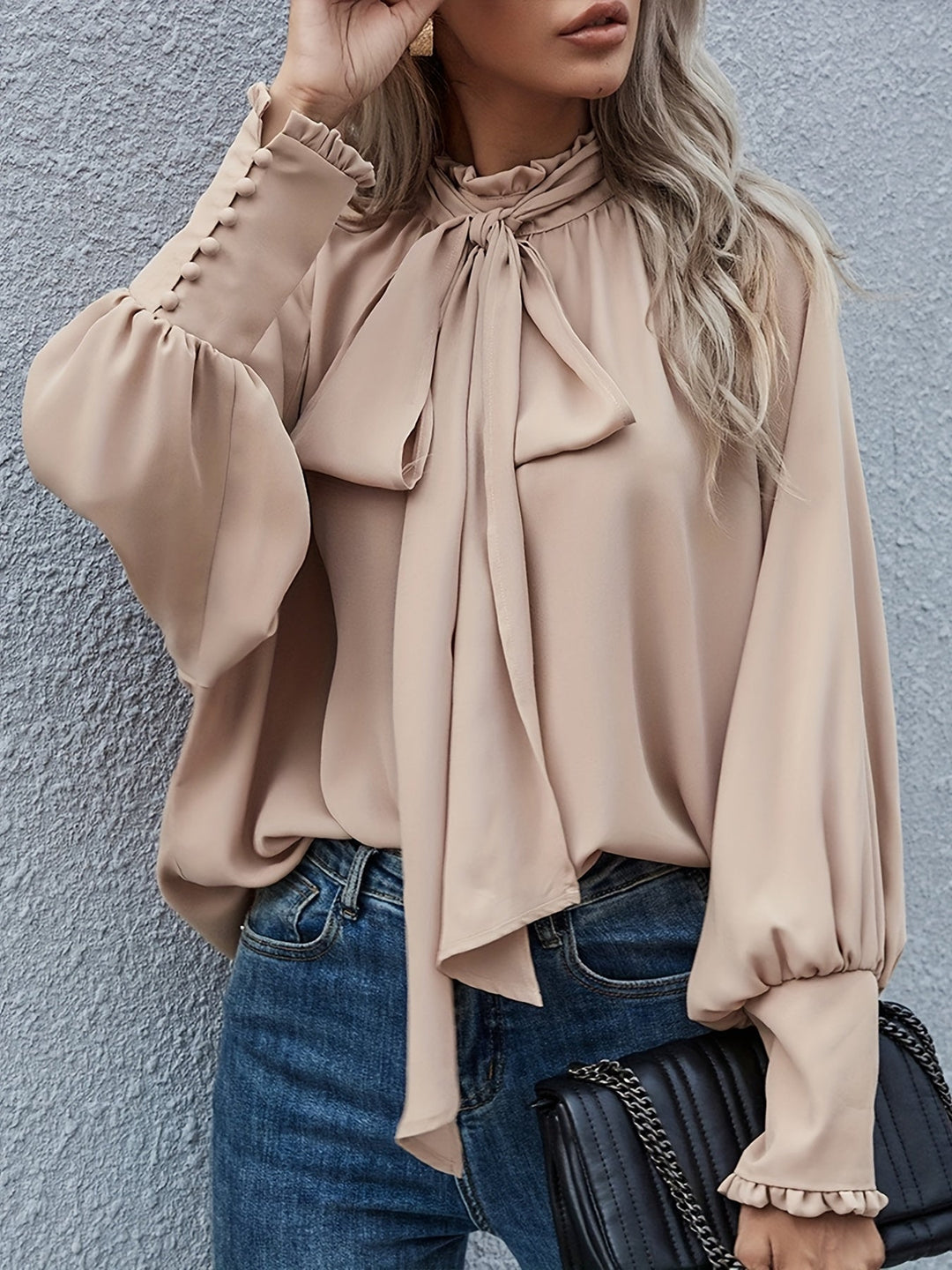 Virelle Tie Neck Long Sleeve Blouse