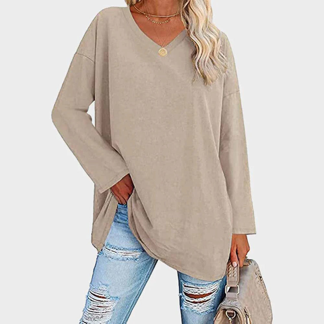 Mireva Loose V Neck Long Sleeve Top