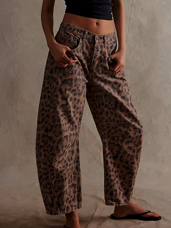 Calistra Leopard Print Barrel Jeans