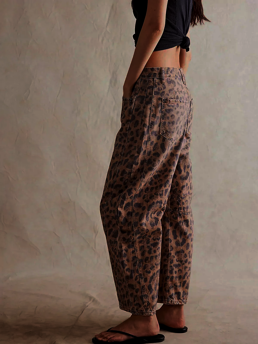Calistra Leopard Print Barrel Jeans