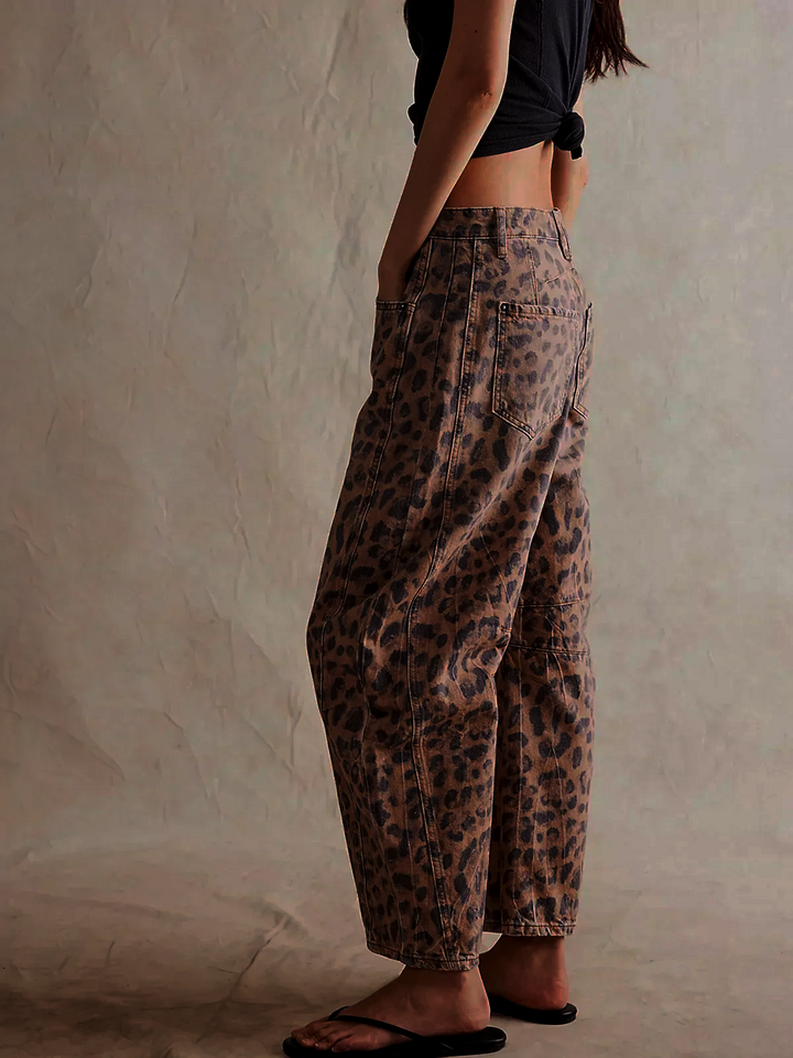 Calistra Leopard Print Barrel Jeans