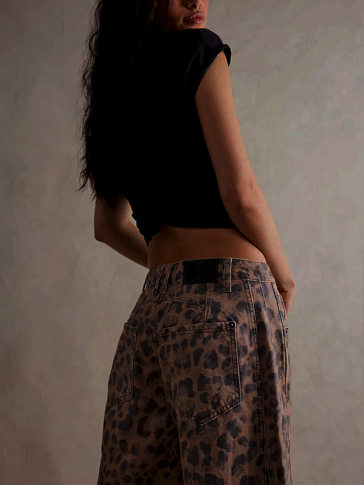 Calistra Leopard Print Barrel Jeans