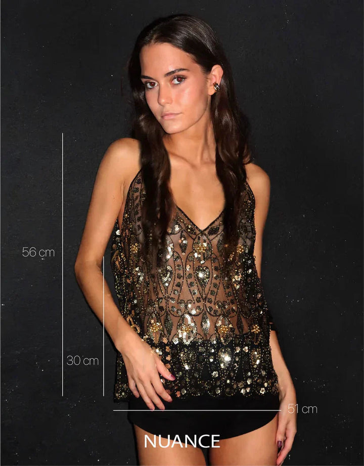 Selena Pearl Embellished Party Top