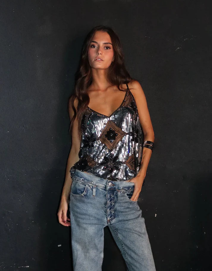 Selena Pearl Embellished Party Top
