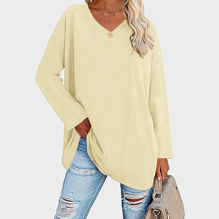 Mireva Loose V Neck Long Sleeve Top