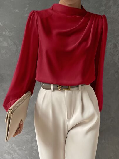 Vireline Draped Bishop Sleeve Blouse