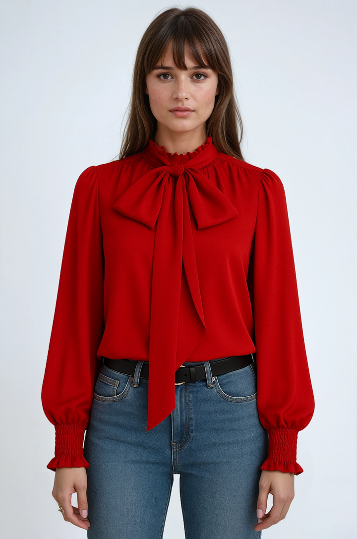 Virelle Tie Neck Long Sleeve Blouse