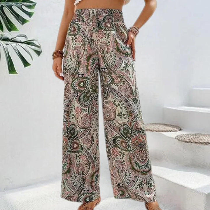 Bohemian Wide-Leg Trousers with Slanted Pockets
