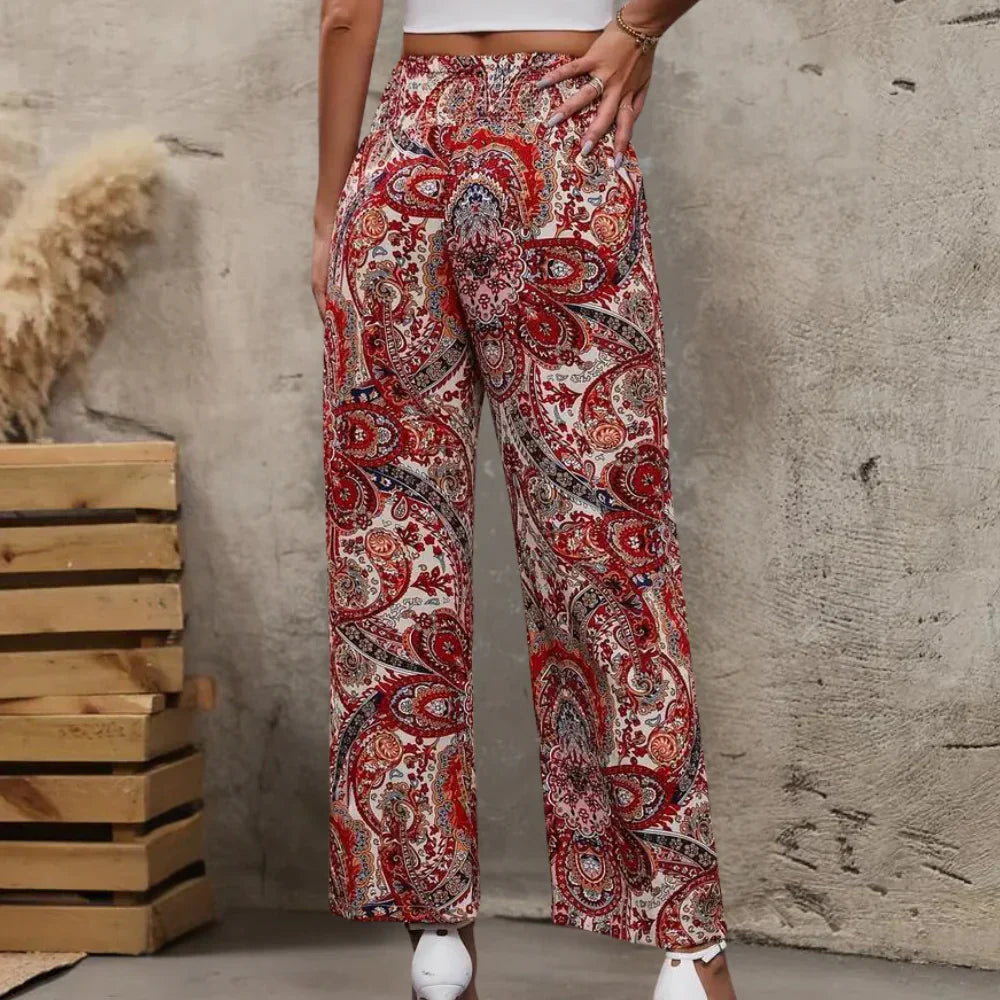 Bohemian Wide-Leg Trousers with Slanted Pockets