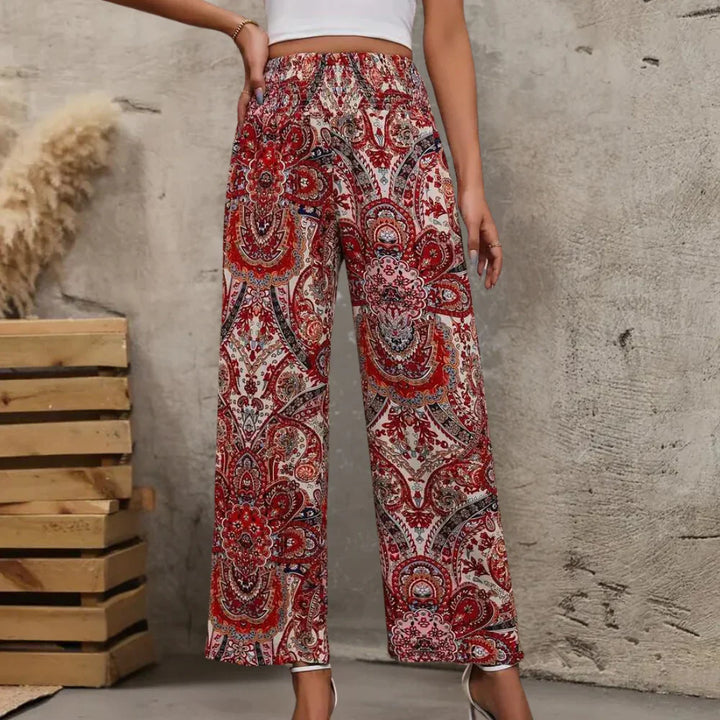 Bohemian Wide-Leg Trousers with Slanted Pockets