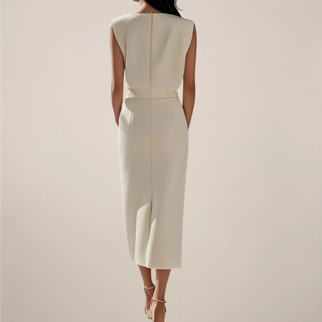 Elara Button Detail Side Slit Midi Dress