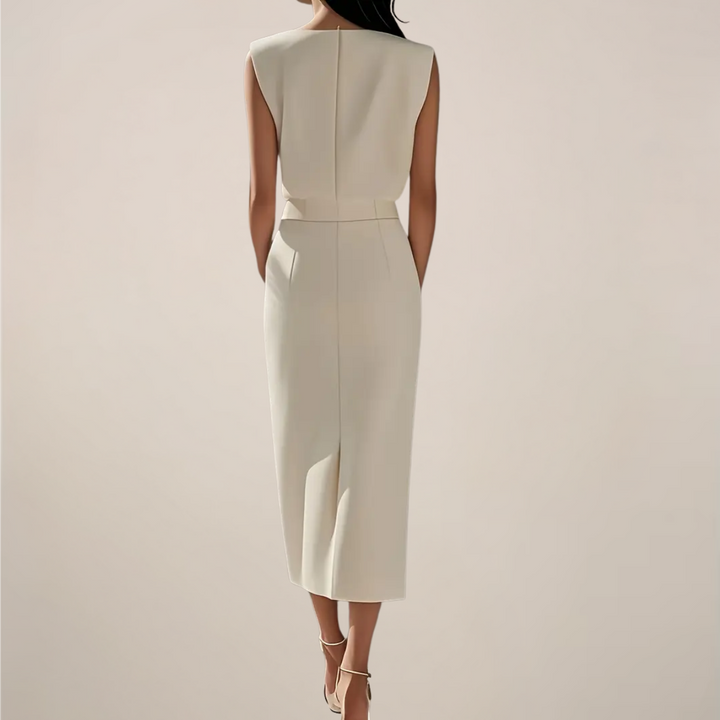 Elara Button Detail Side Slit Midi Dress