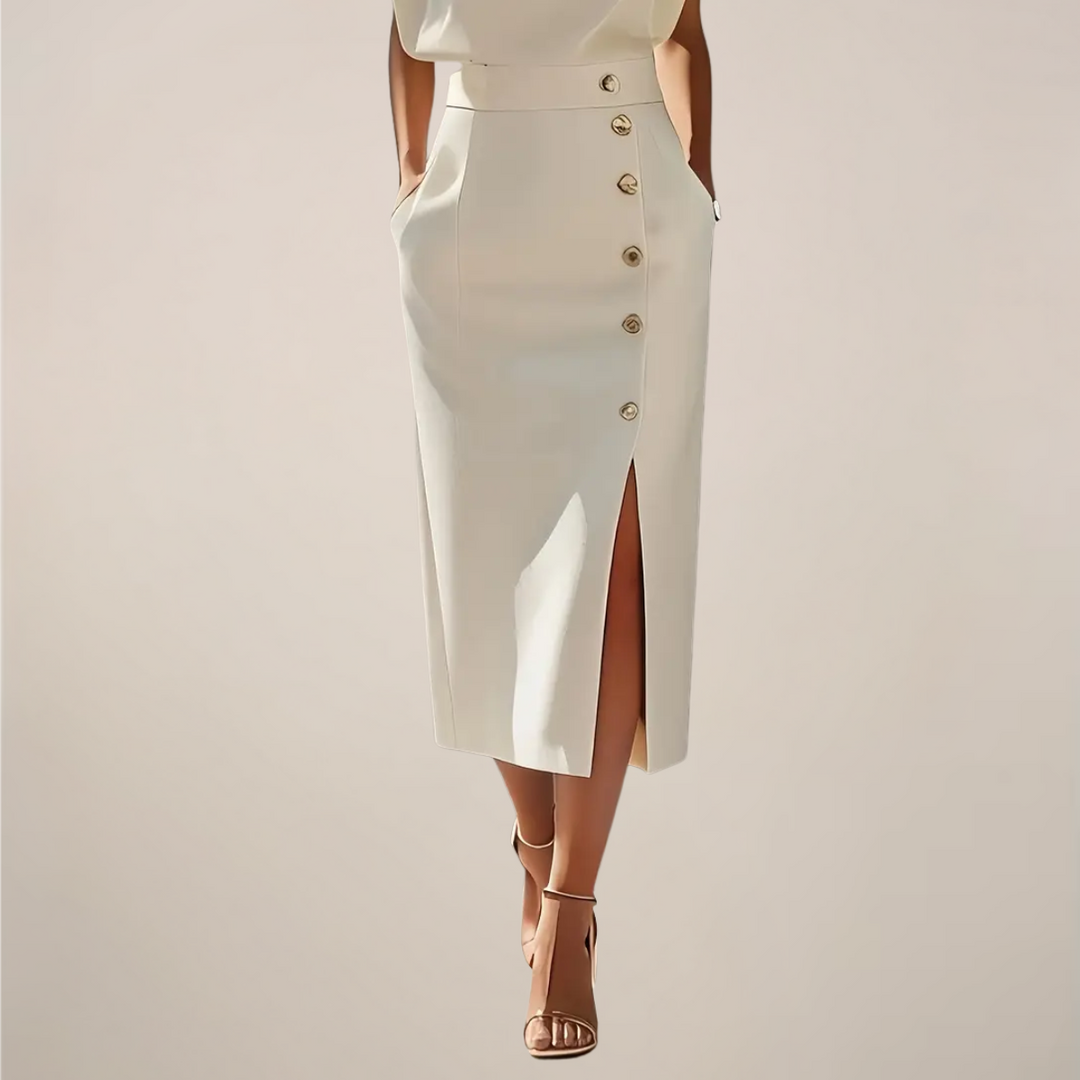 Elara Button Detail Side Slit Midi Dress