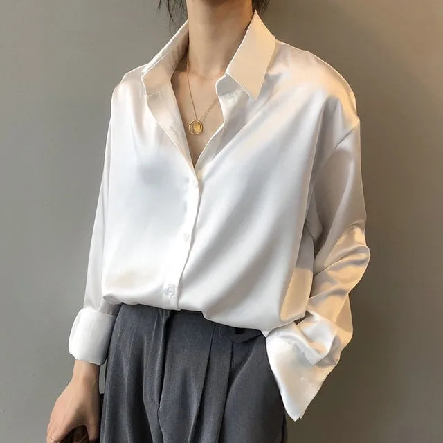 Satin Button-Down Blouse