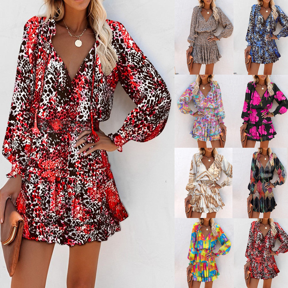 Bold Floral Mini Dress with Tiered Skirt