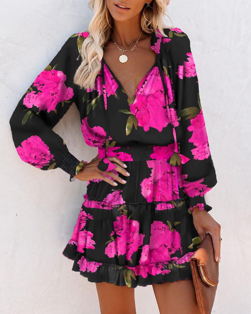 Bold Floral Mini Dress with Tiered Skirt