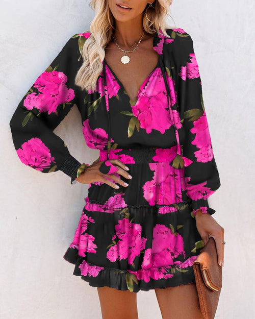 Bold Floral Mini Dress with Tiered Skirt