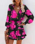Bold Floral Mini Dress with Tiered Skirt