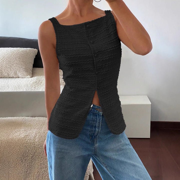 Celine Sleeveless Square Neck Split Hem Top