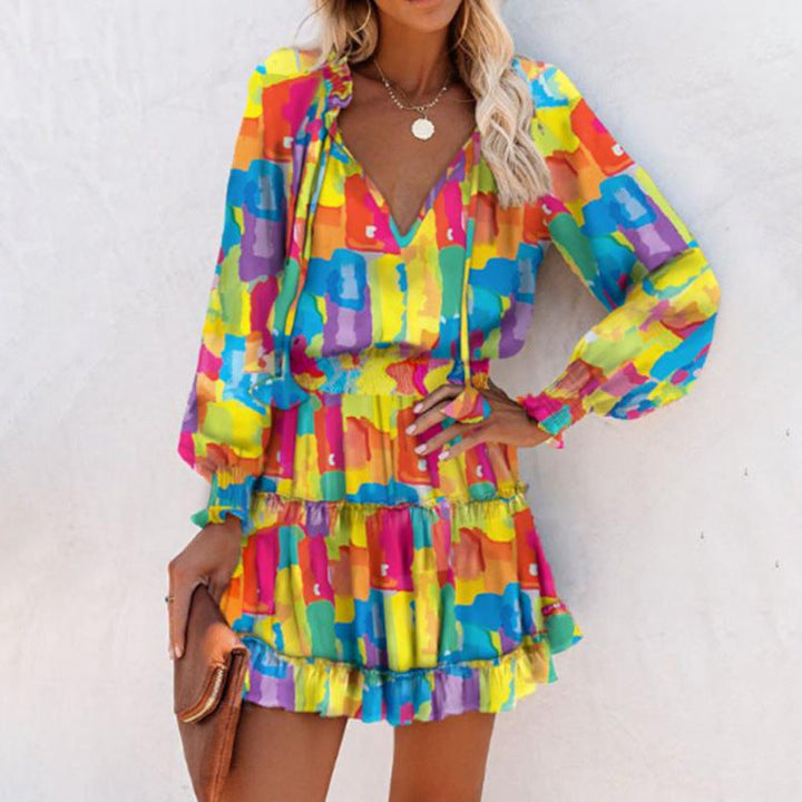 Bold Floral Mini Dress with Tiered Skirt