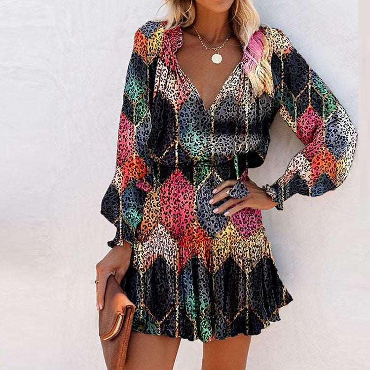 Bold Floral Mini Dress with Tiered Skirt