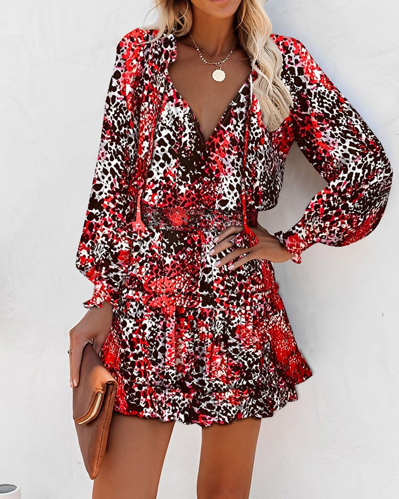 Bold Floral Mini Dress with Tiered Skirt